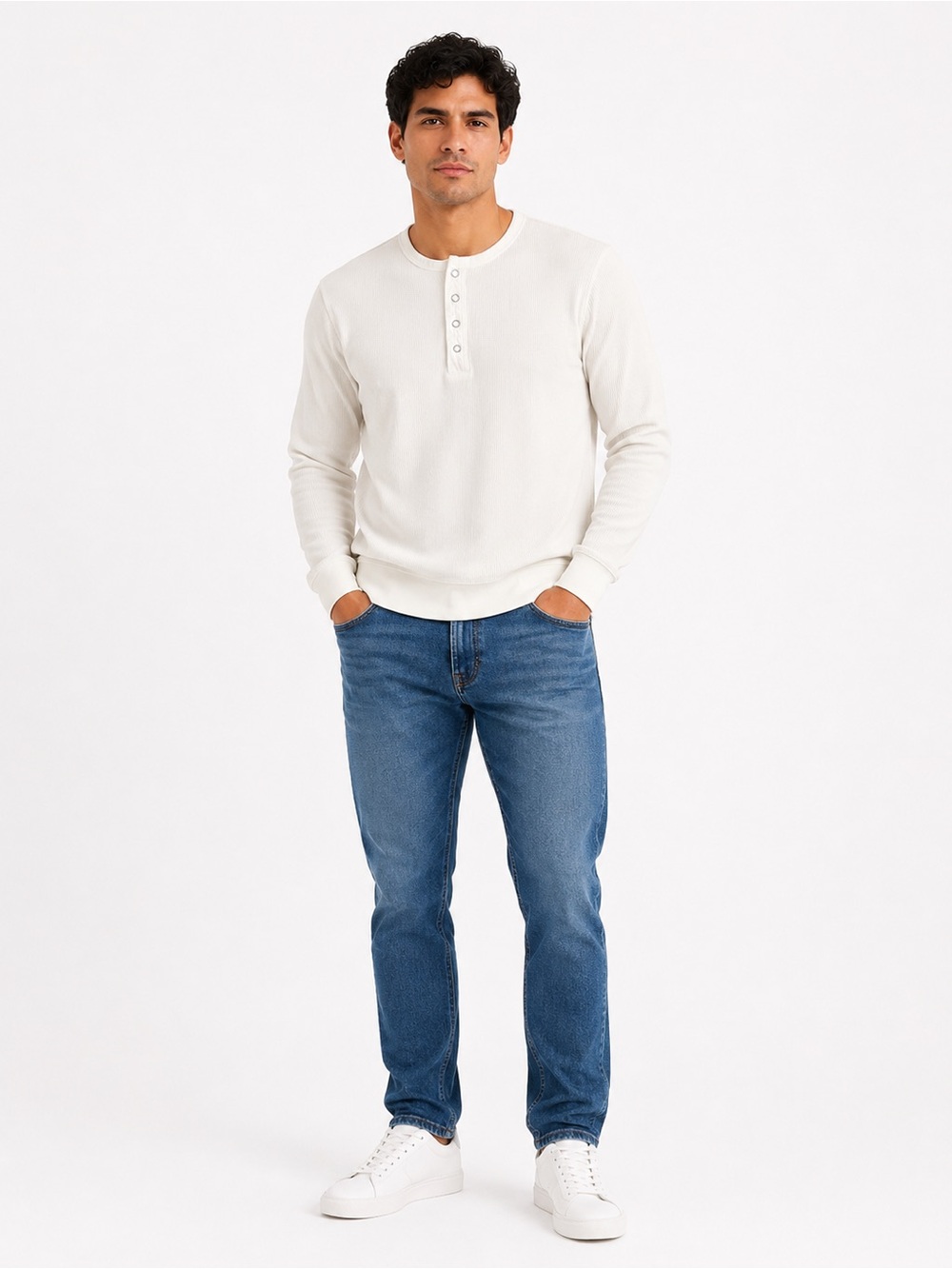 ZARA Off-White Long Sleeve Henley Shirt